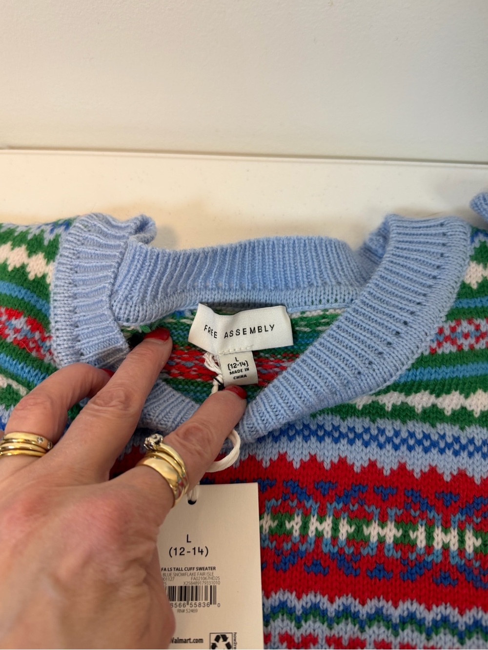 Free Assembly Fair Isle Multicolor Crewneck Sweater Tall Cuffs Women’s Large - Picture 5 of 6